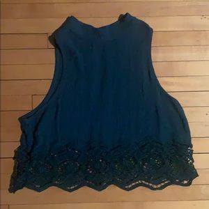 Teal high neck tank, lace bottom